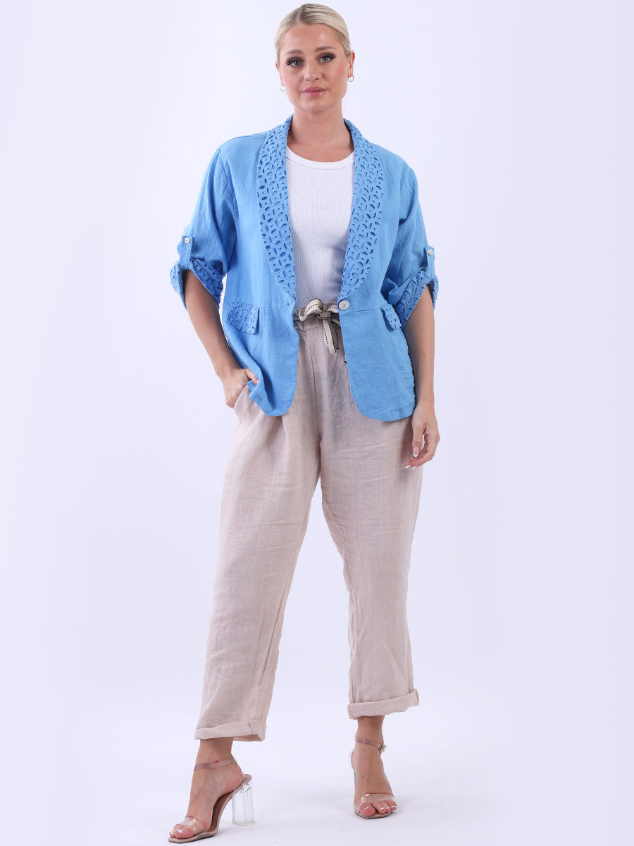 Broderie Linen Lagenlook Crop Jacket