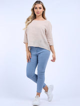 Ladies Plain Linen Blend Crop Boxy Top