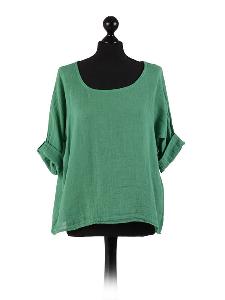 Ladies Plain Linen Blend Crop Boxy Top