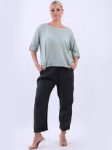 Ladies Plain Linen Blend Crop Boxy Top