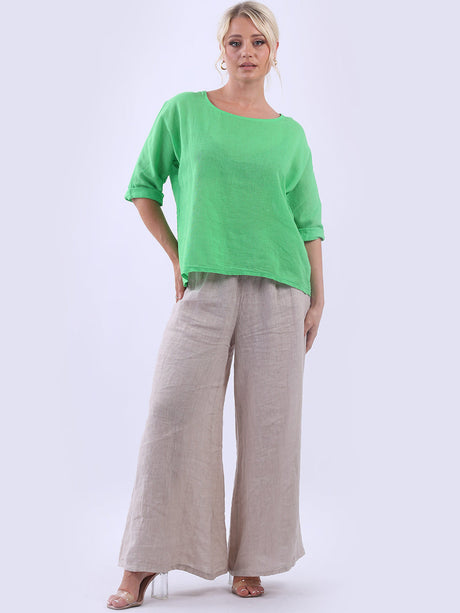 Ladies Plain Linen Blend Crop Boxy Top