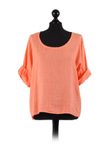 Ladies Plain Linen Blend Crop Boxy Top