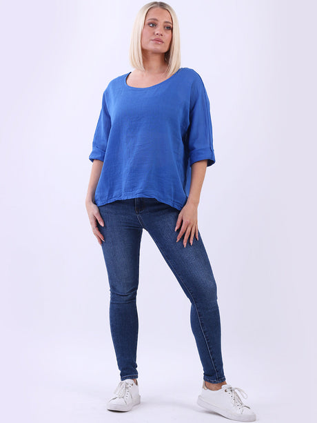 Ladies Plain Linen Blend Crop Boxy Top