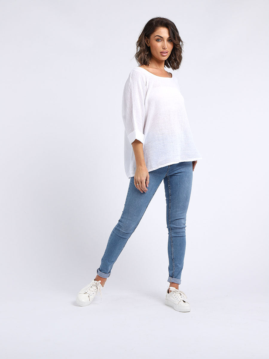 Ladies Plain Linen Blend Crop Boxy Top