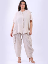 Ladies Front Button Solid Linen Batwing Top