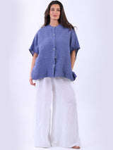 Ladies Front Button Solid Linen Batwing Top