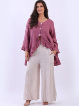 Ladies Plain Frilled Linen Summer Jacket