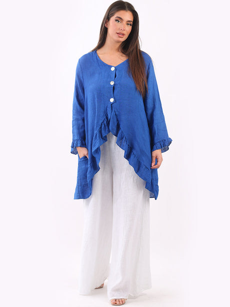 Plain Linen Frill Edges Jacket