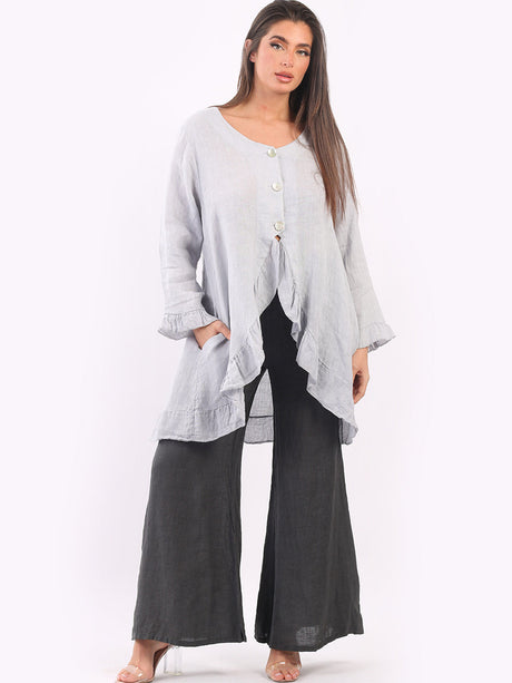 Plain Linen Frill Edges Jacket