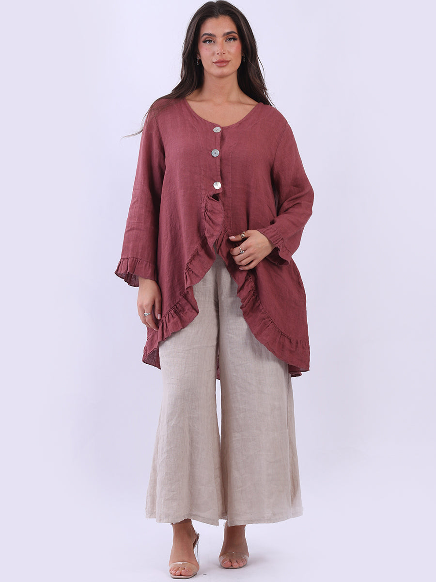 Ladies Plain Frilled Linen Summer Jacket