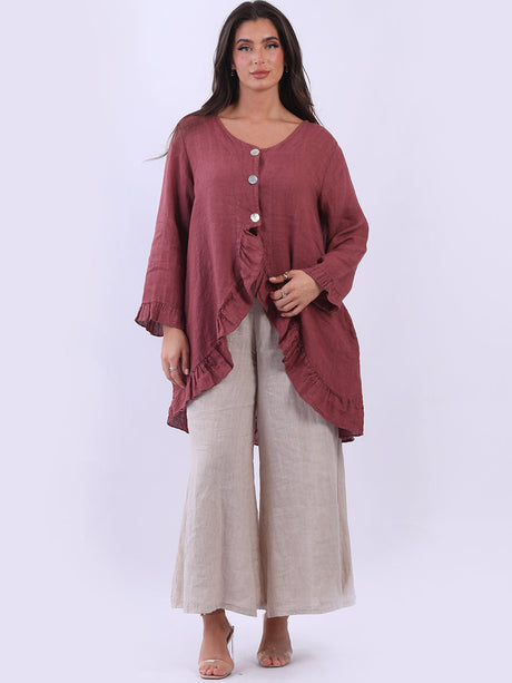 Ladies Plain Frilled Linen Summer Jacket