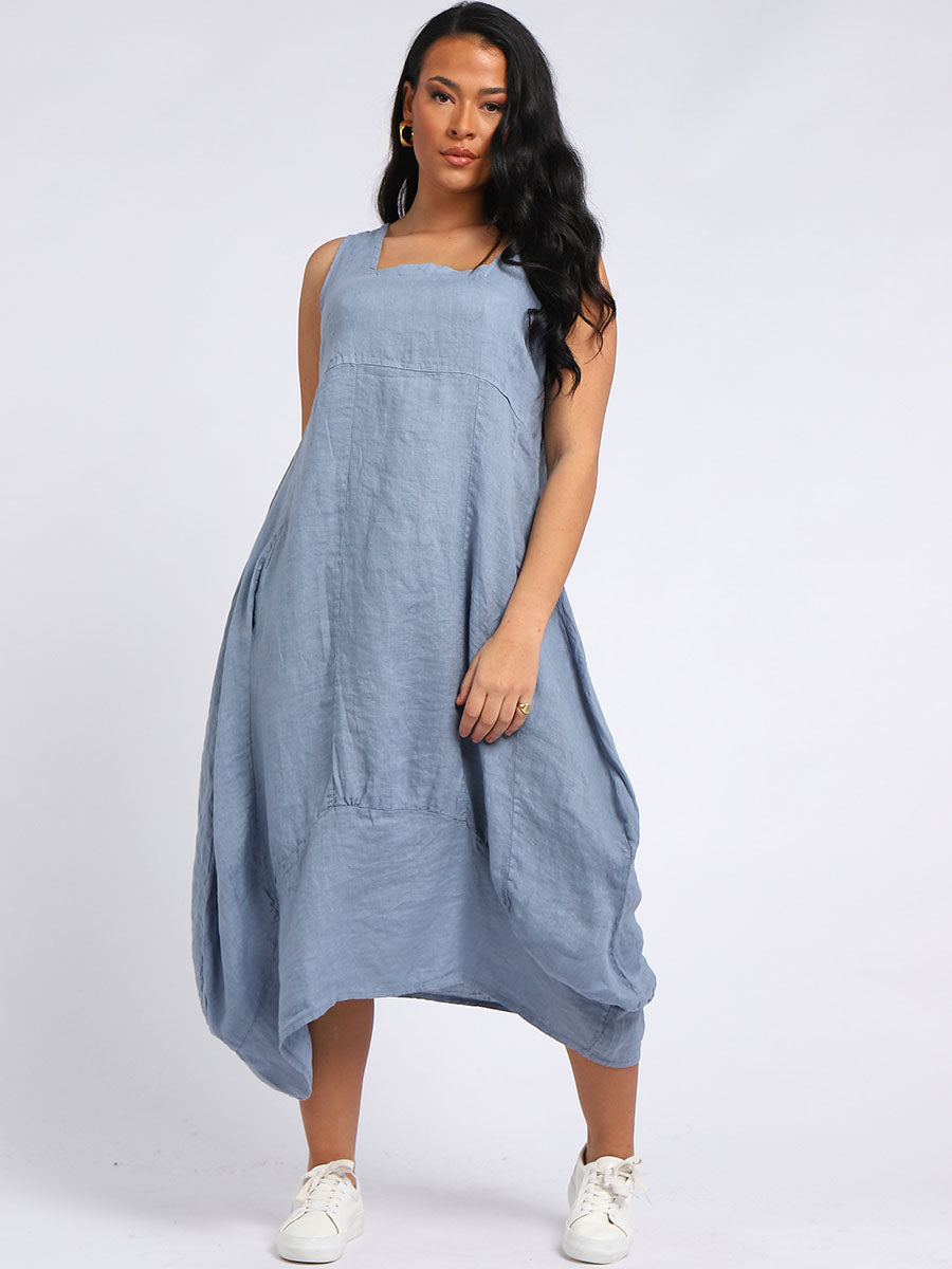 Plain Linen Balloon Hem Tank Maxi Dress