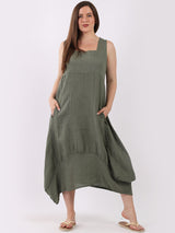 Plain Linen Balloon Hem Tank Maxi Dress