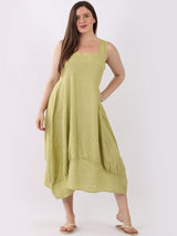 Plain Linen Balloon Hem Tank Maxi Dress