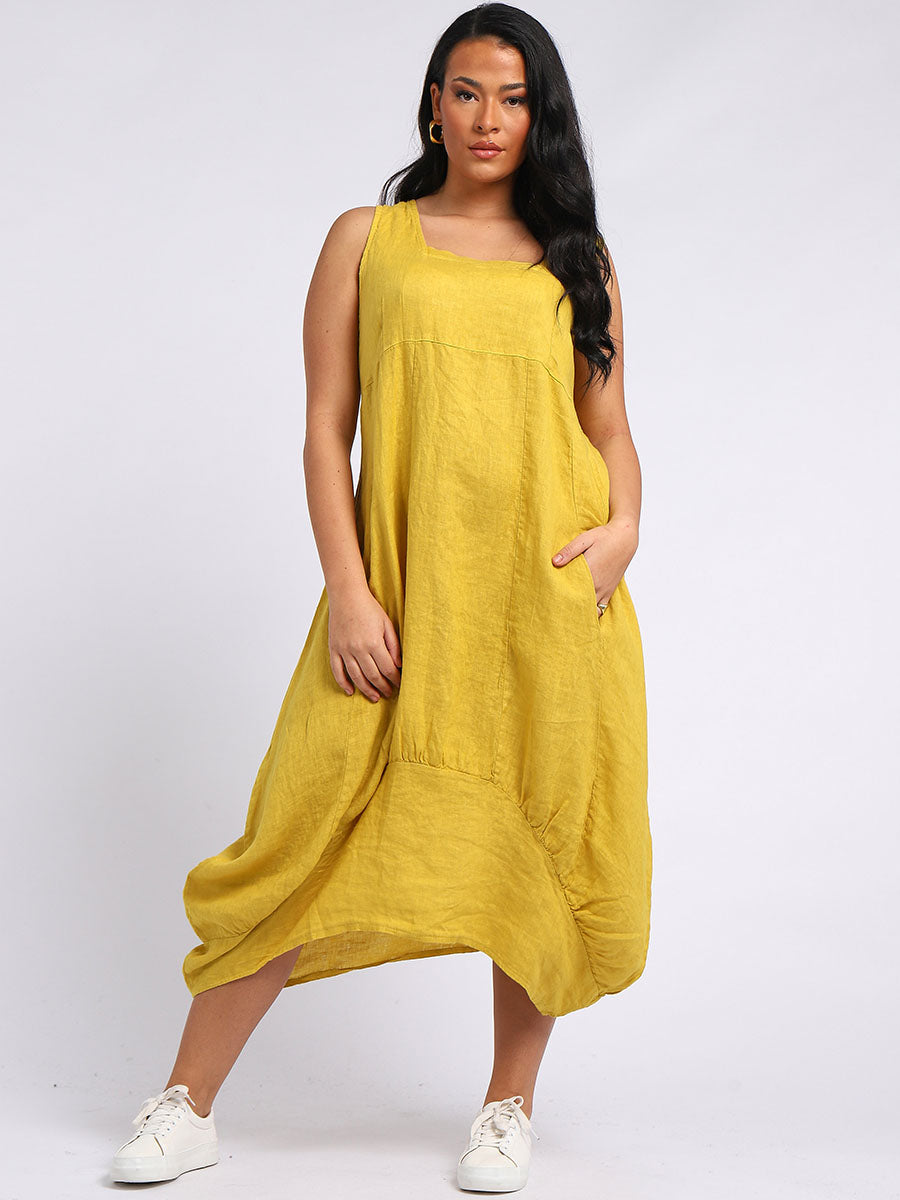 Plain Linen Balloon Hem Tank Maxi Dress