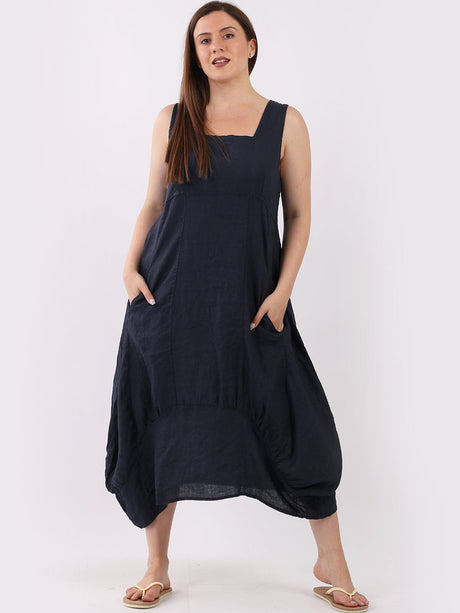 Plain Linen Balloon Hem Tank Maxi Dress