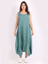 Plain Linen Balloon Hem Tank Maxi Dress