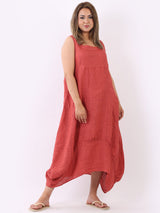 Plain Linen Balloon Hem Tank Maxi Dress