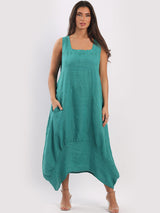 Italian Plain Linen Lagenlook Dress-Denim