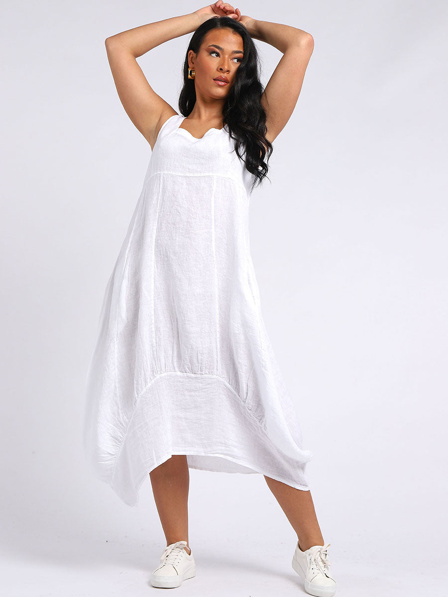 Plain Linen Balloon Hem Tank Maxi Dress