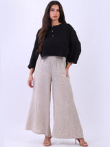 Front Button Placket Plain Linen Ladies Crop Top