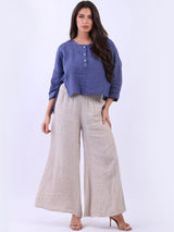 Front Button Placket Plain Linen Ladies Crop Top