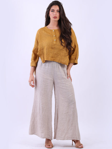 Italian Plain Linen Lagenlook Hi-Lo Crop Shirt Top