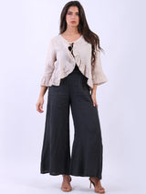 Linen Ruffle Crop Jacket