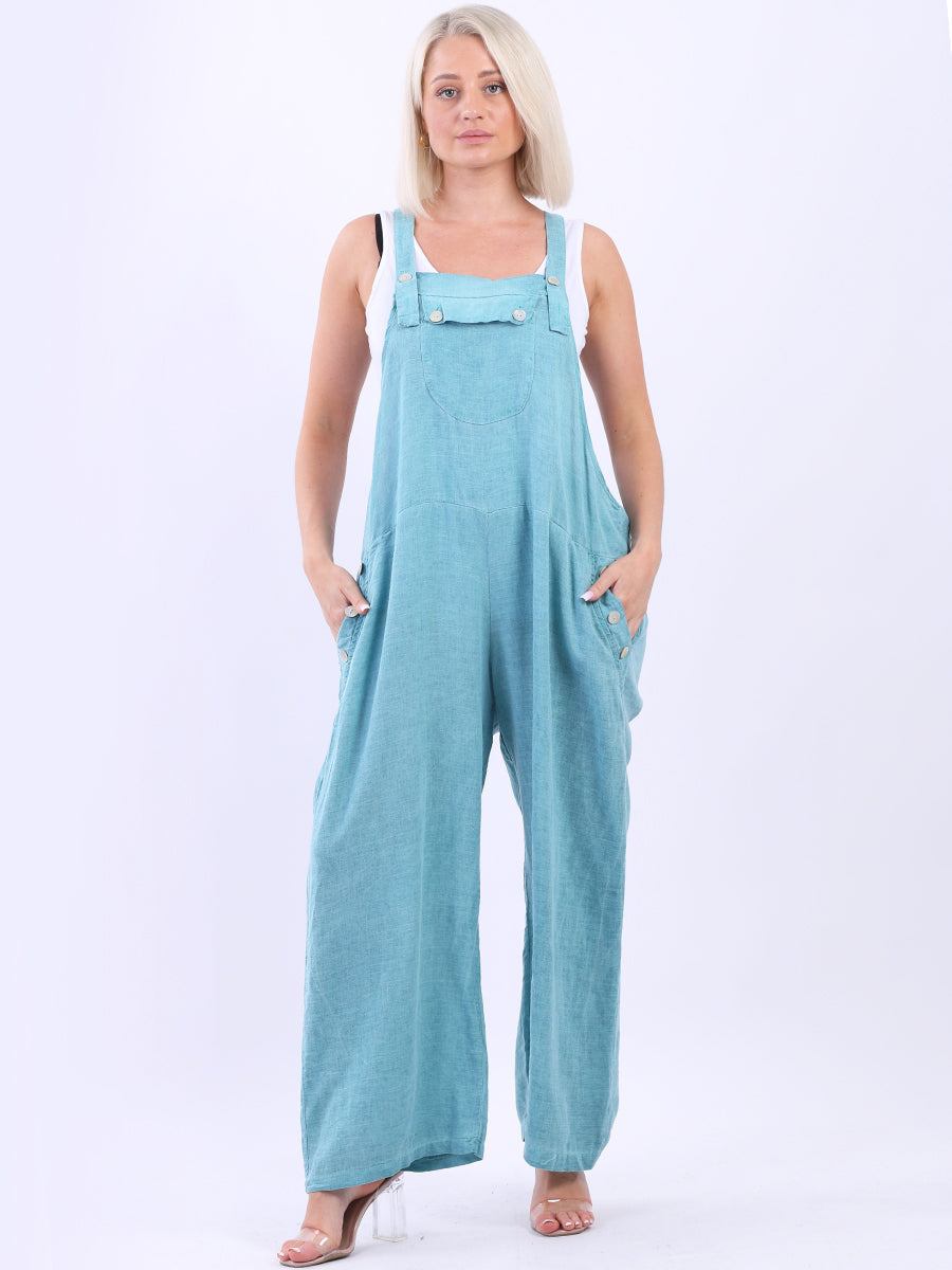 Ladies Wide Leg Plain Linen Jumpsuit