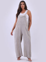 Ladies Wide Leg Plain Linen Jumpsuit