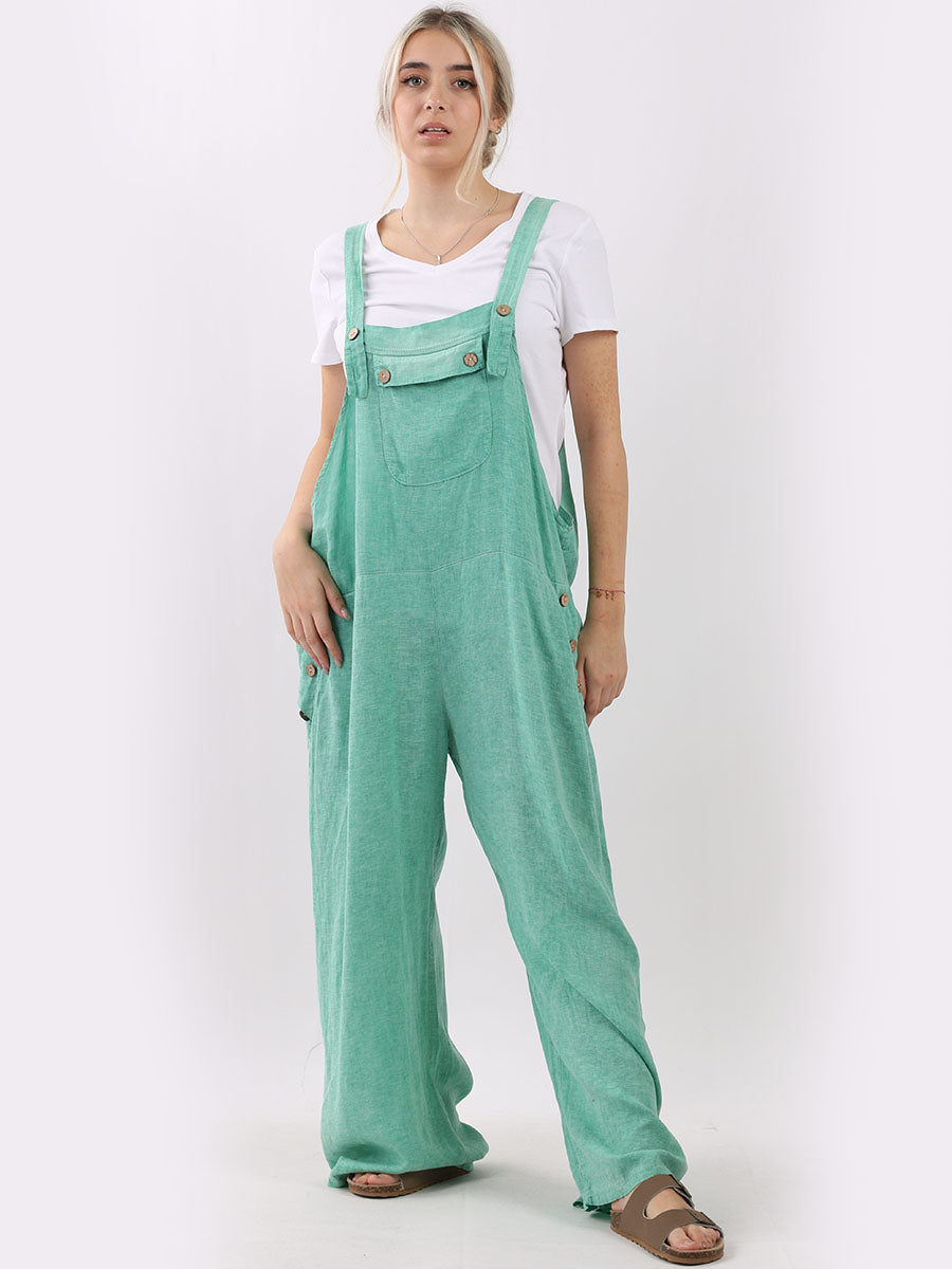 Ladies Wide Leg Plain Linen Jumpsuit