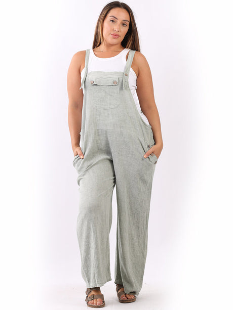 Ladies Wide Leg Plain Linen Jumpsuit