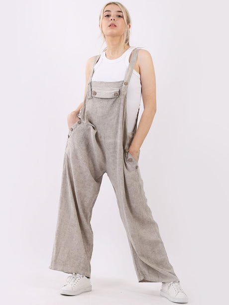 Plain Linen Wide Leg Pabo Jumpsuit