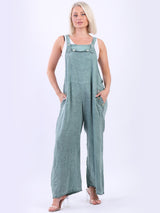 Ladies Wide Leg Plain Linen Jumpsuit