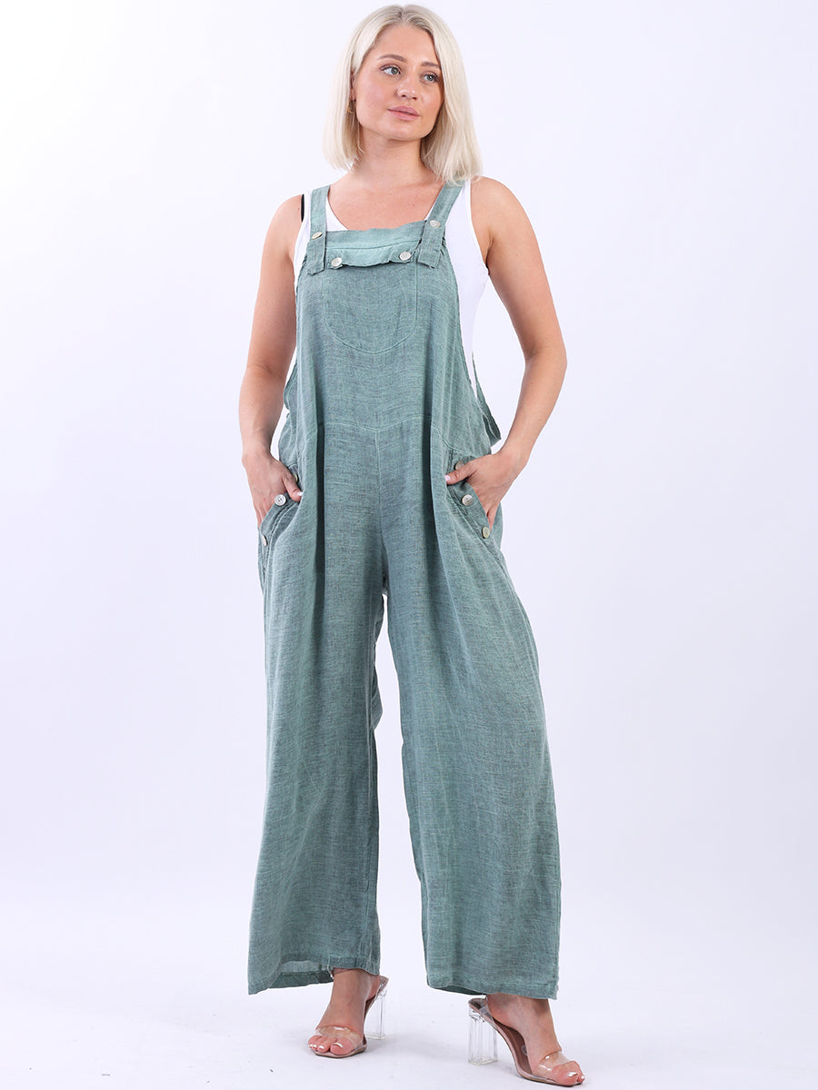 Ladies Wide Leg Plain Linen Jumpsuit