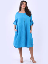 Plus Size Side Pocket Linen Lagenlook Midi Dress