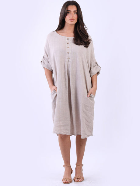 Plus Size Side Pocket Linen Lagenlook Midi Dress