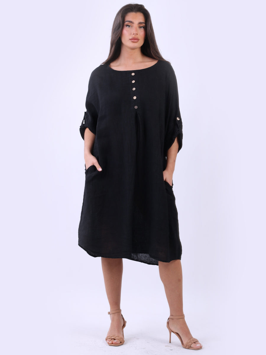 Plus Size Side Pocket Linen Lagenlook Midi Dress