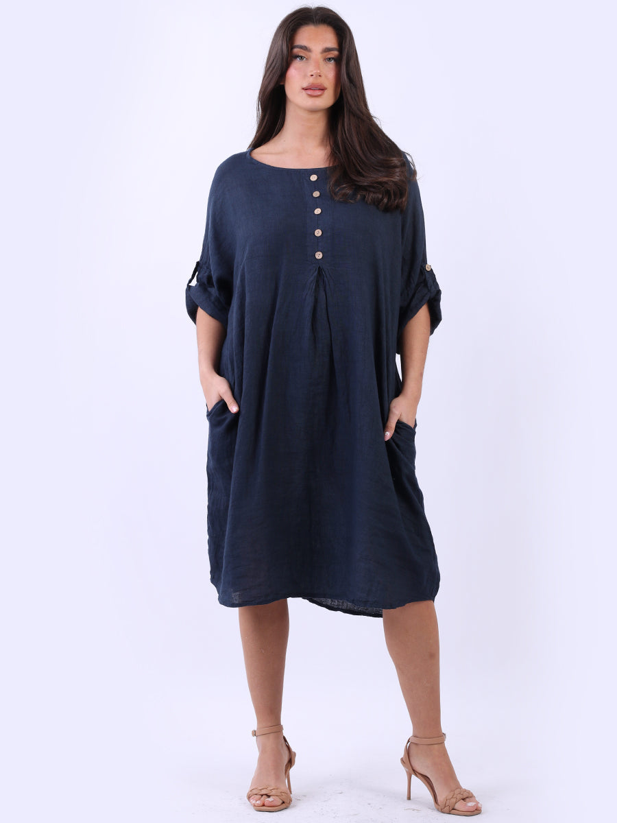 Plus Size Side Pocket Linen Lagenlook Midi Dress