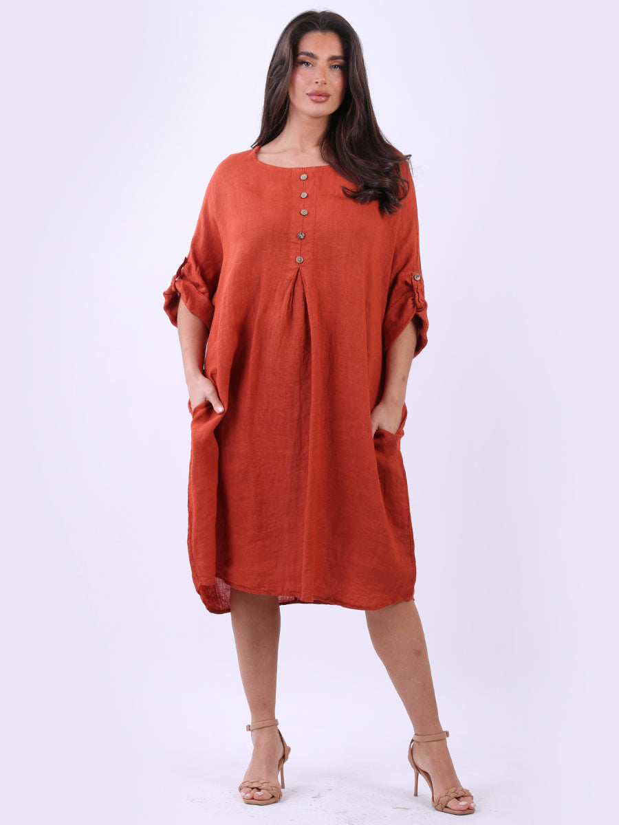 Plus Size Side Pocket Linen Lagenlook Midi Dress