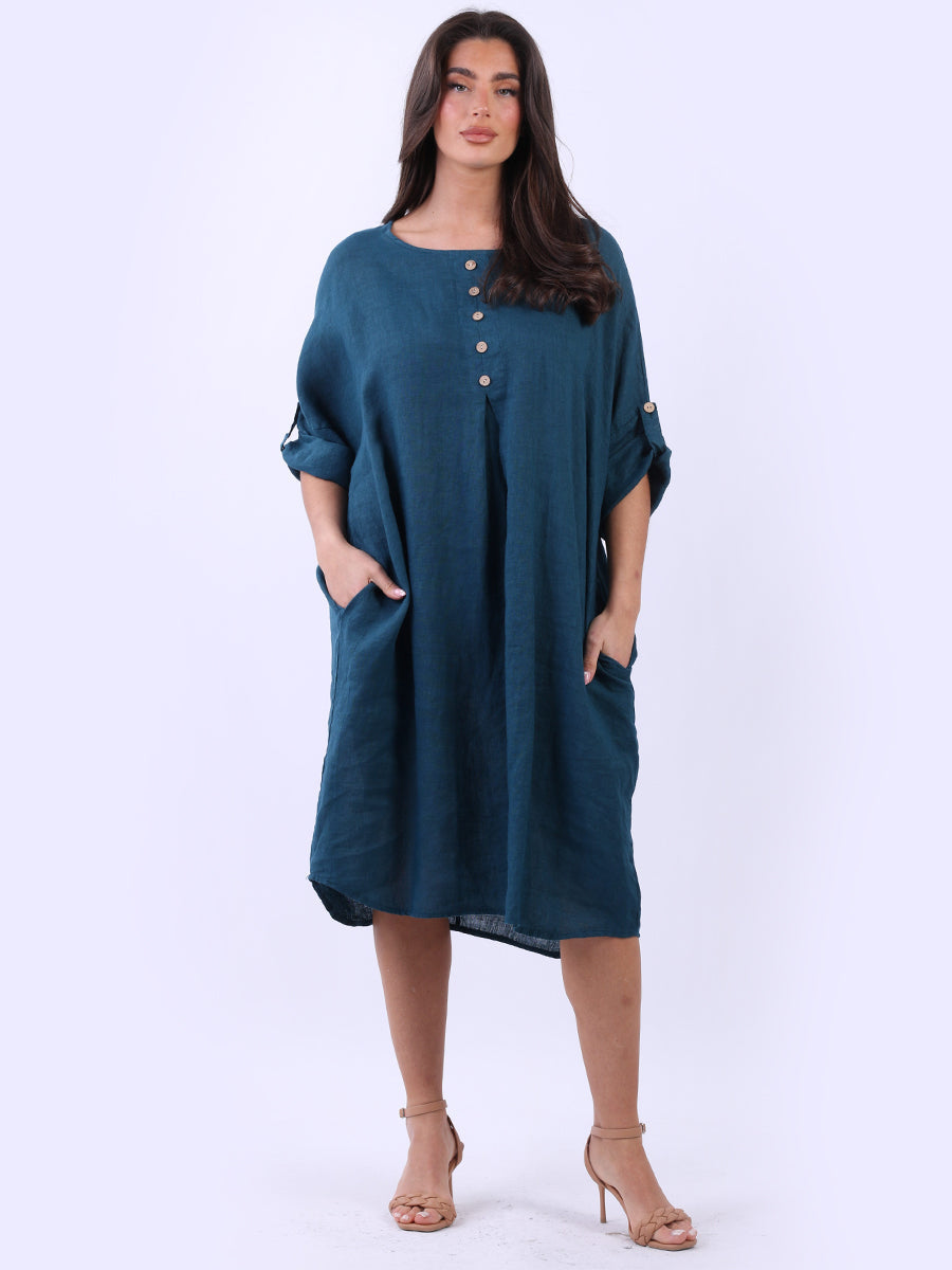 Plus Size Side Pocket Linen Lagenlook Midi Dress