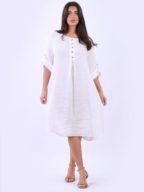 Plus Size Side Pocket Linen Lagenlook Midi Dress