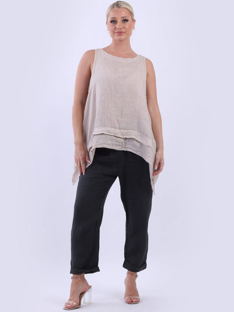 Plain Sleeveless Linen Tunic Tank Top