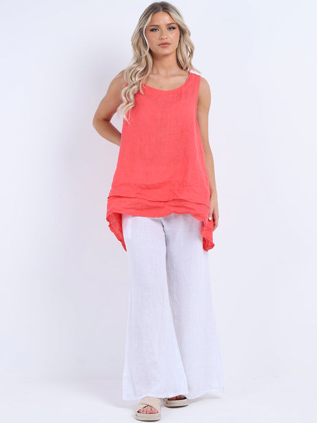 Plain Sleeveless Linen Tunic Tank Top