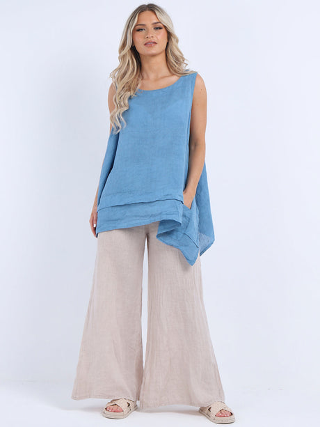 Plain Sleeveless Linen Tunic Tank Top