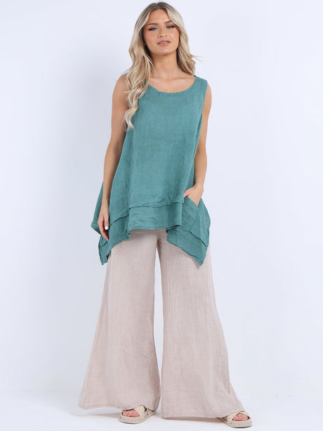 Plain Sleeveless Linen Tunic Tank Top