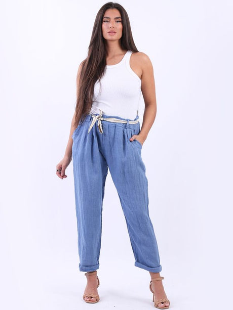 Ladies Plain Linen Cropped Capri Pants