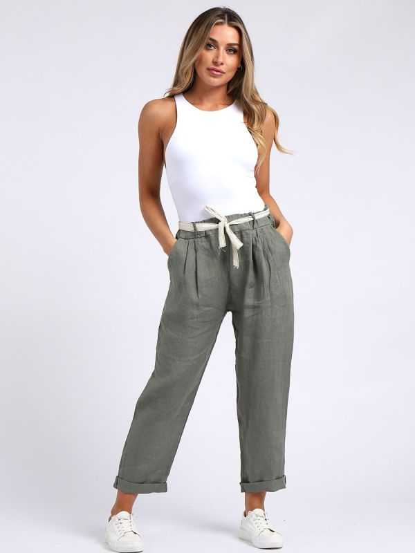 Ladies Plain Linen Cropped Capri Pants