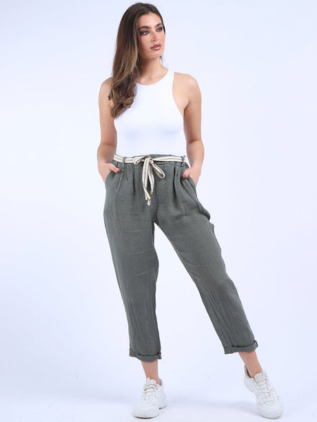 Ladies Plain Linen Cropped Capri Pants