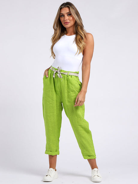 Ladies Plain Linen Cropped Capri Pants